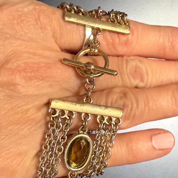 Faux Amber Beaded Chain Link Bracelet - Picture 6 of 7